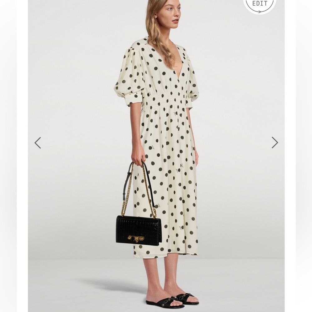 Ganni Cream and Black Polka Dot Midi Dress